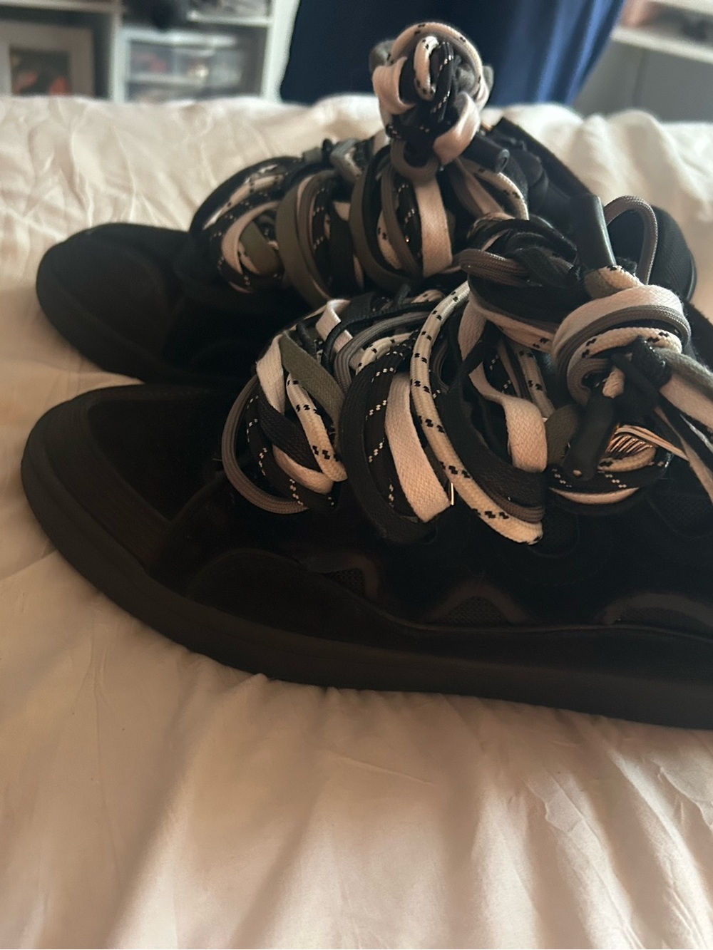 Lanvin Black and White Wrapped Lace High-Top Sneakers - Picture 5 of 9